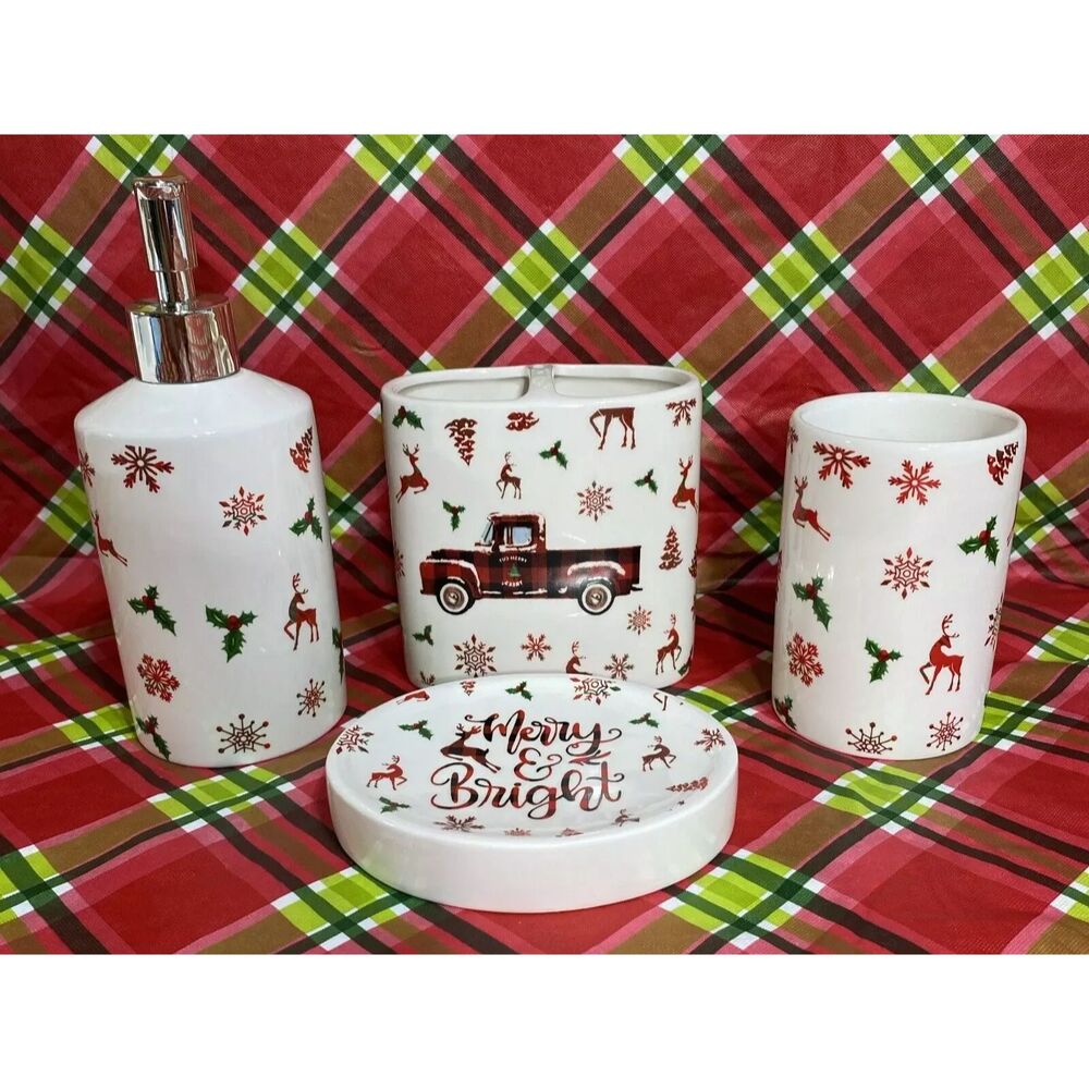 Christmas Bathroom Accessory Sets of 4, Reindeer Christmas Bathroom Decor - Picture 3 of 9